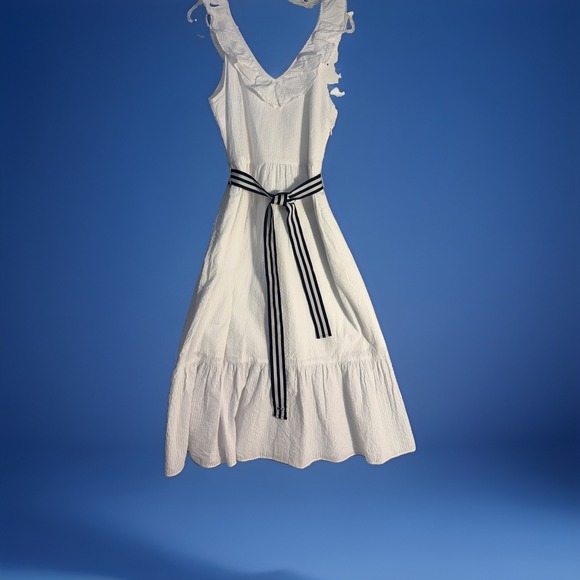 Vineyard Vines For Target Dresses & Skirts - Vineyard Vines ( Target)White Ruffle Midi Dress V-Neck Size M Coastal Quiet Lux